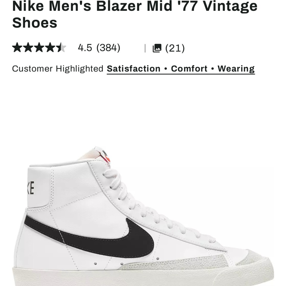 Nike Men's Blazer Mid '77 White Black Sneakers